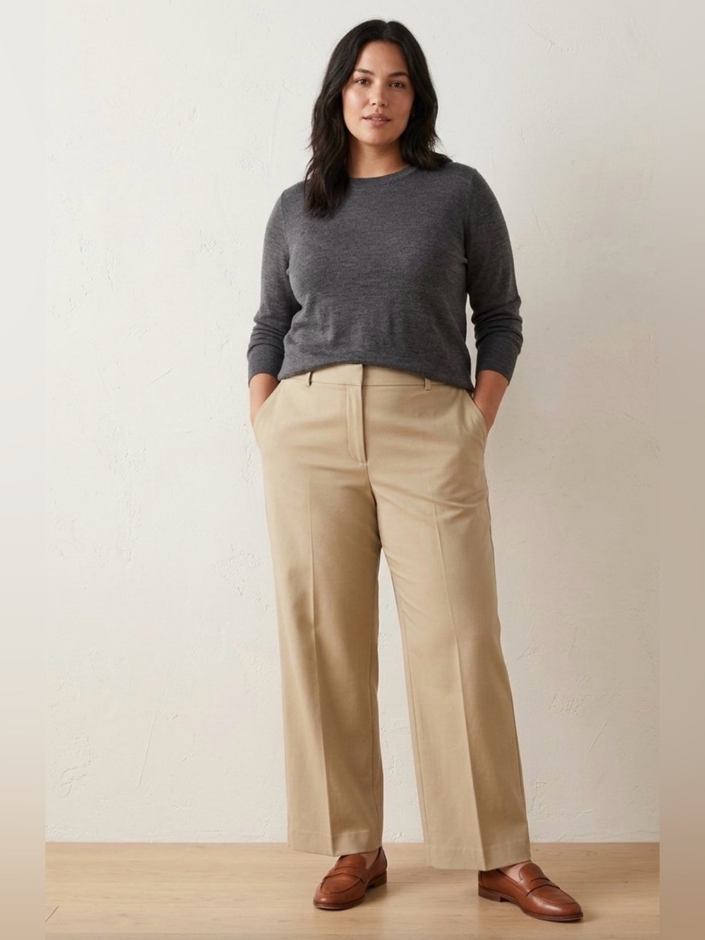 Lauren Ralph Lauren Tan Khaki Mid-Rise Wide Leg Tailored Work Trousers 20W